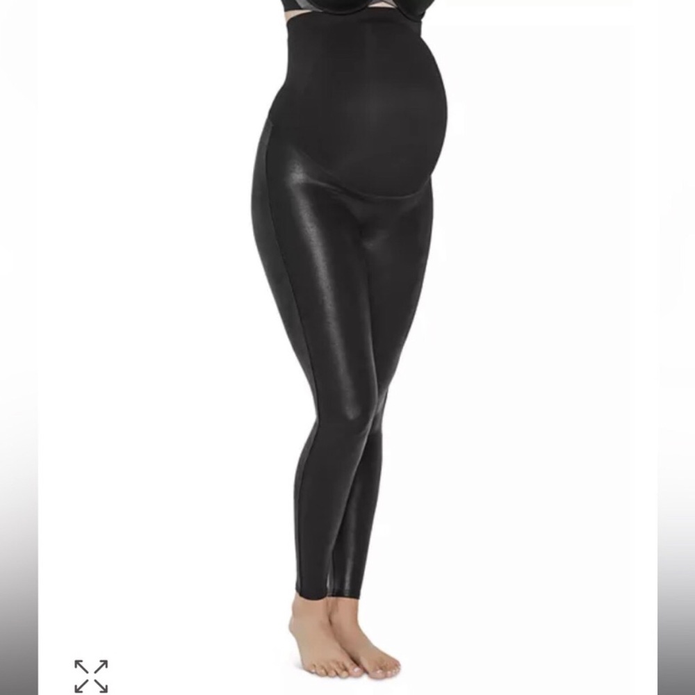 Spanx Mama Maternity over the bump black leather leggings